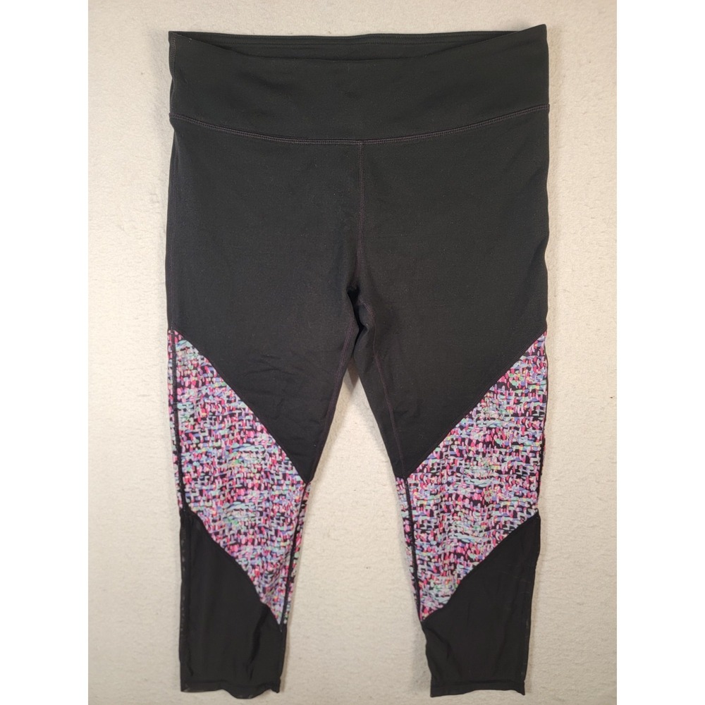 Fabletics Black Multicolor Mesh Panel Capri Leggings Women's Size Medium M